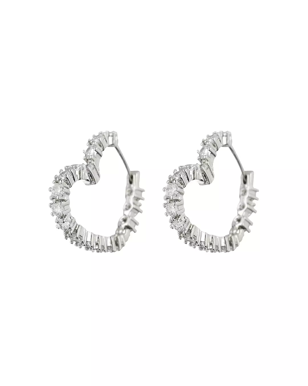 LUV AJ DIAMOND HEART BIJOUX HOOPS- SILVER