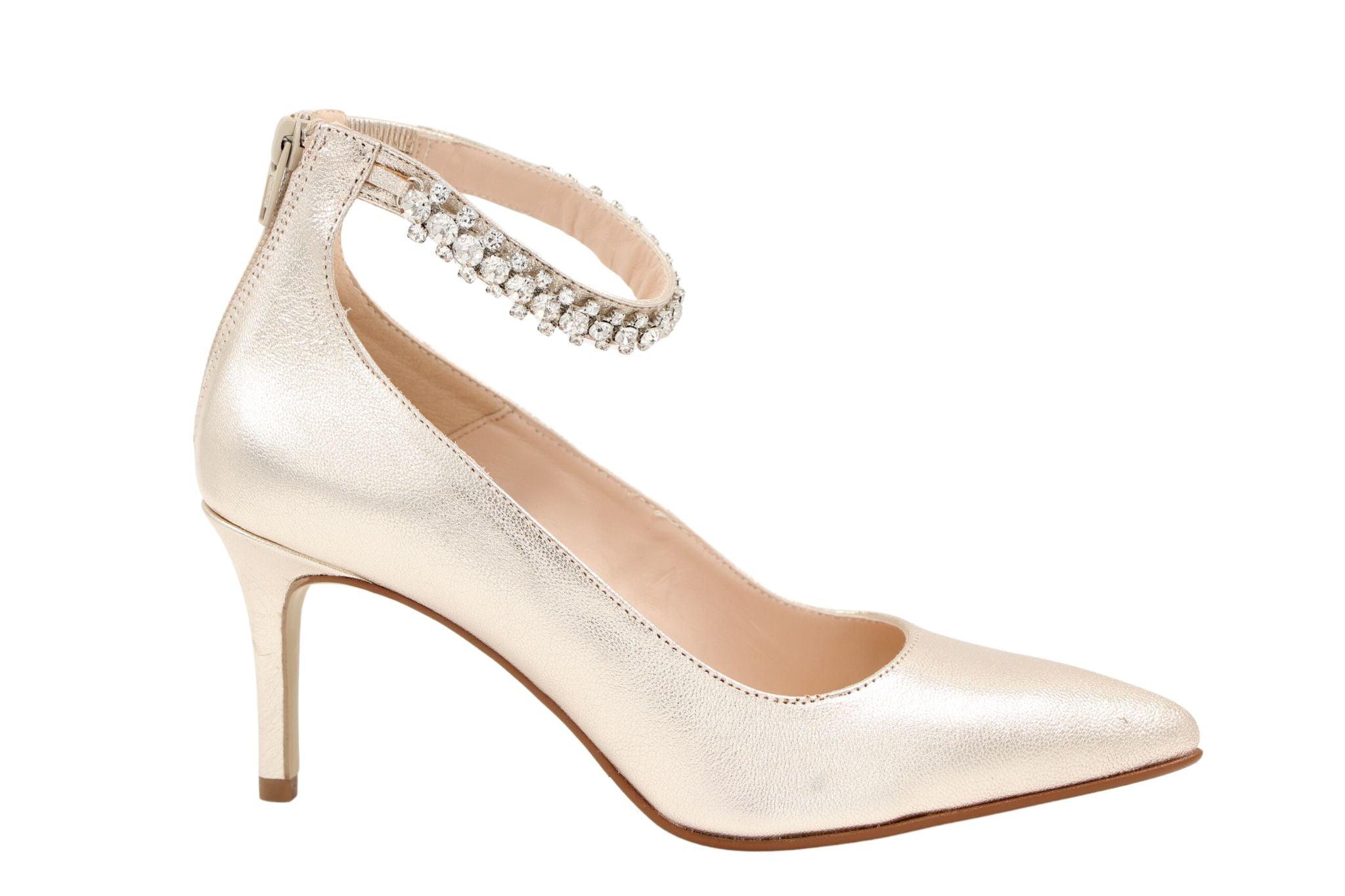 MARIAN Gold leather pointed toe mid heel court shoe with diamante cuff