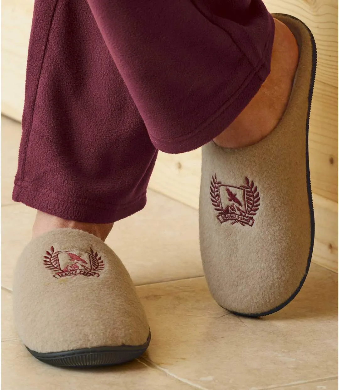 Men's Beige Fleece-Lined Slippers