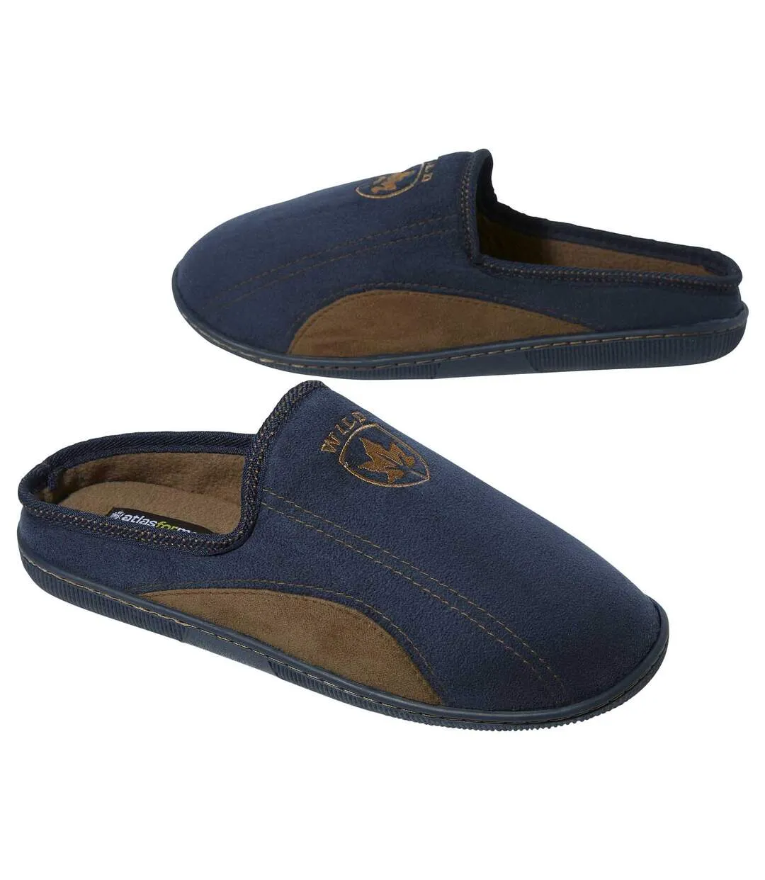 Men's Faux-Suede Fleece-Lined Slippers - Navy Brown