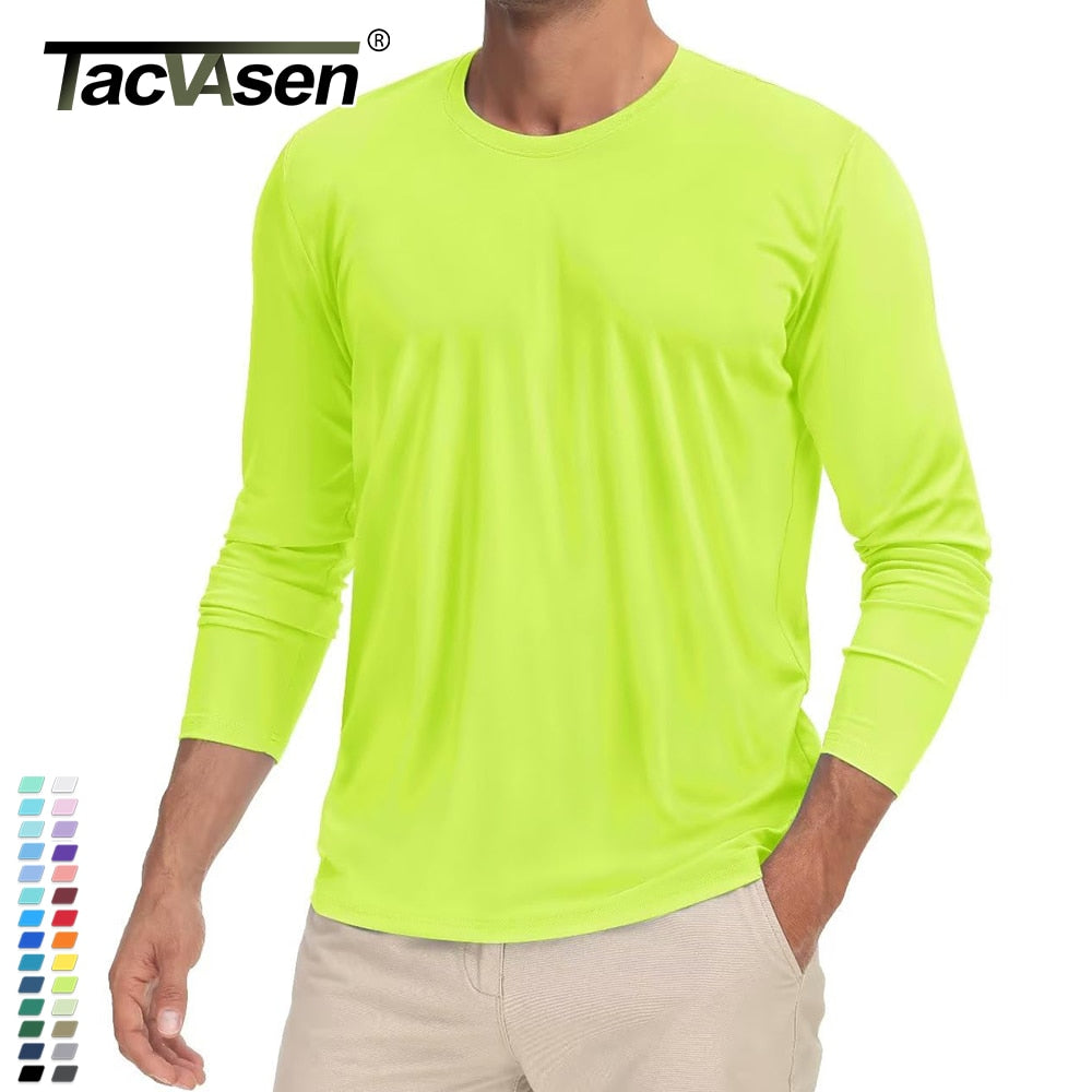 Mens Outdoor Summer UPF50+ Sun Protection Performance T-shirts Mens Long Sleeve Quick Dry Sports Hiking Gym Running T-shirt Tee 