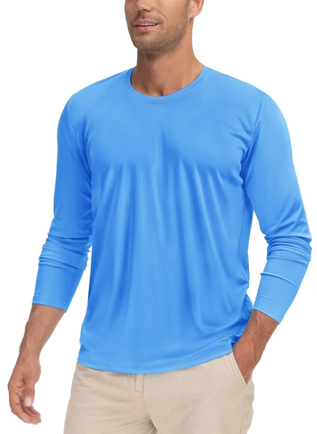 Mens Outdoor Summer UPF50+ Sun Protection Performance T-shirts Mens Long Sleeve Quick Dry Sports Hiking Gym Running T-shirt Tee 