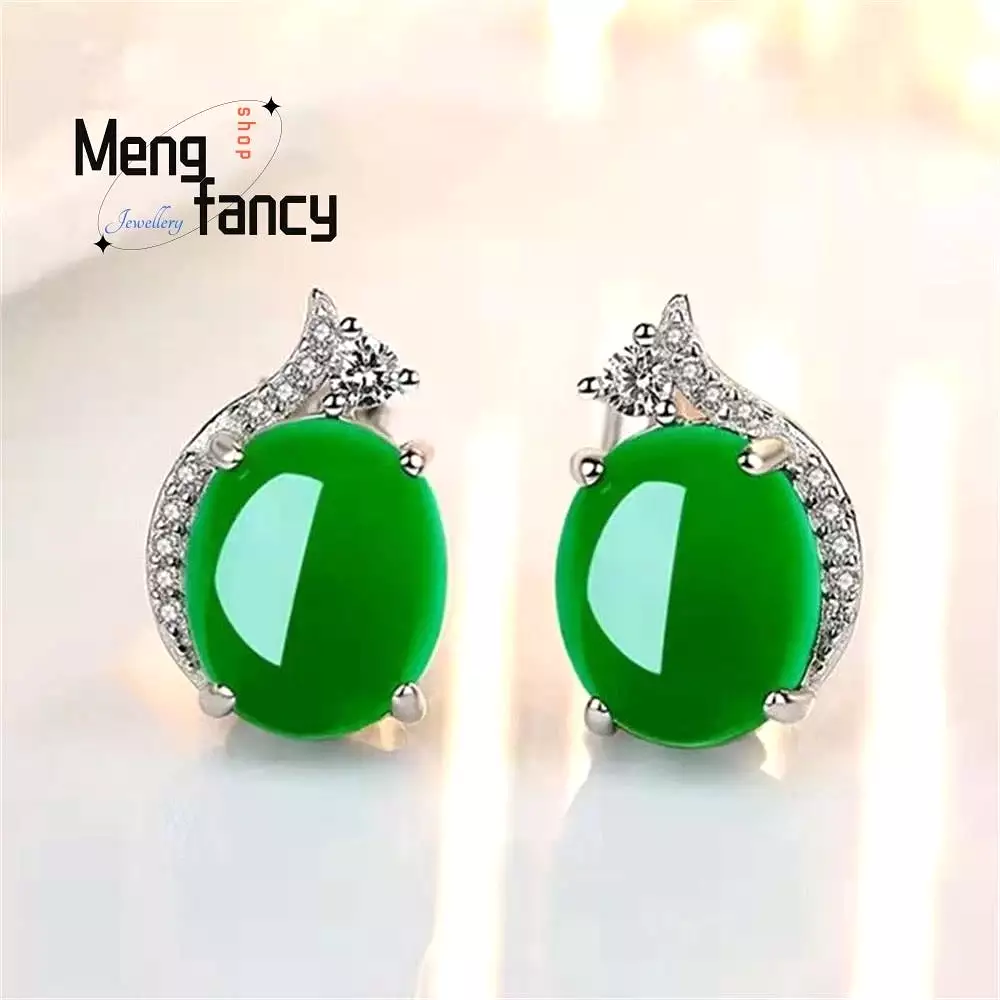 Natural Green Shade Chalcedony Round Earrings - S164676