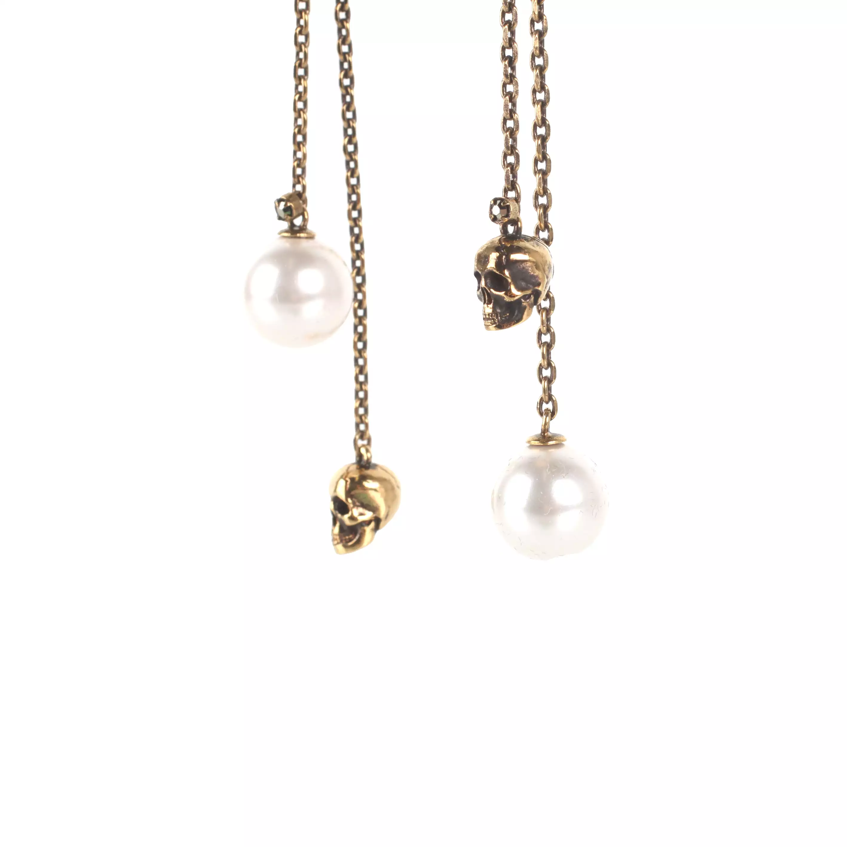 Pearl and Skull Earrings, Gold