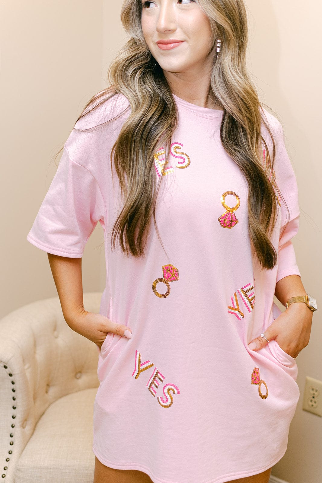 Pink YES Bride T-Shirt Dress