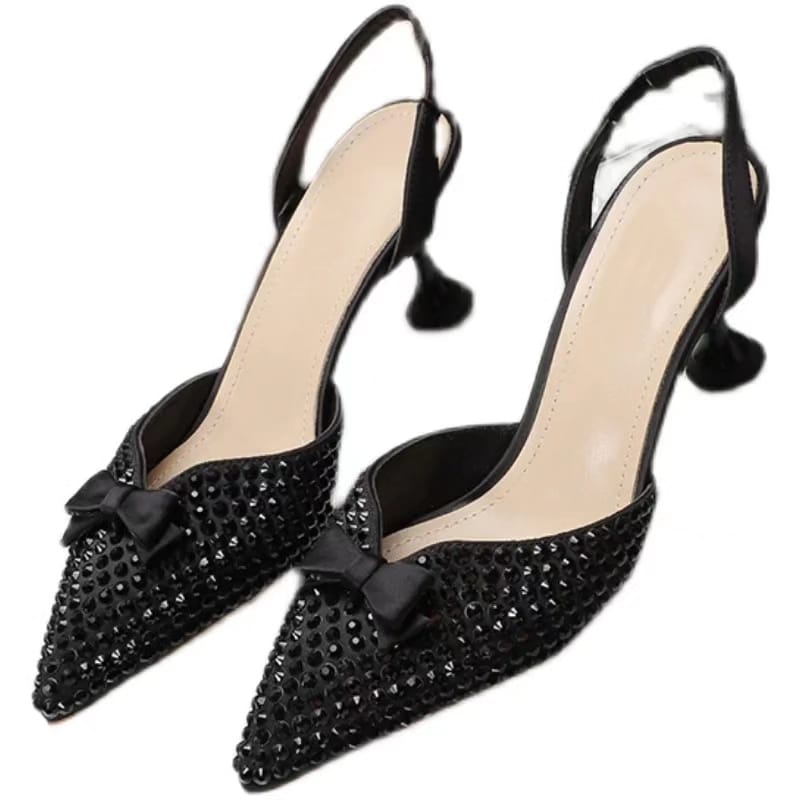 Pointed Toe Bow Glitter Heels