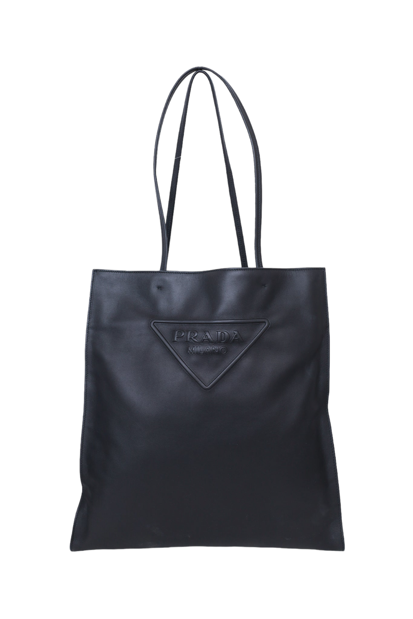 Prada 2022 Black Leather Front Logo Tote