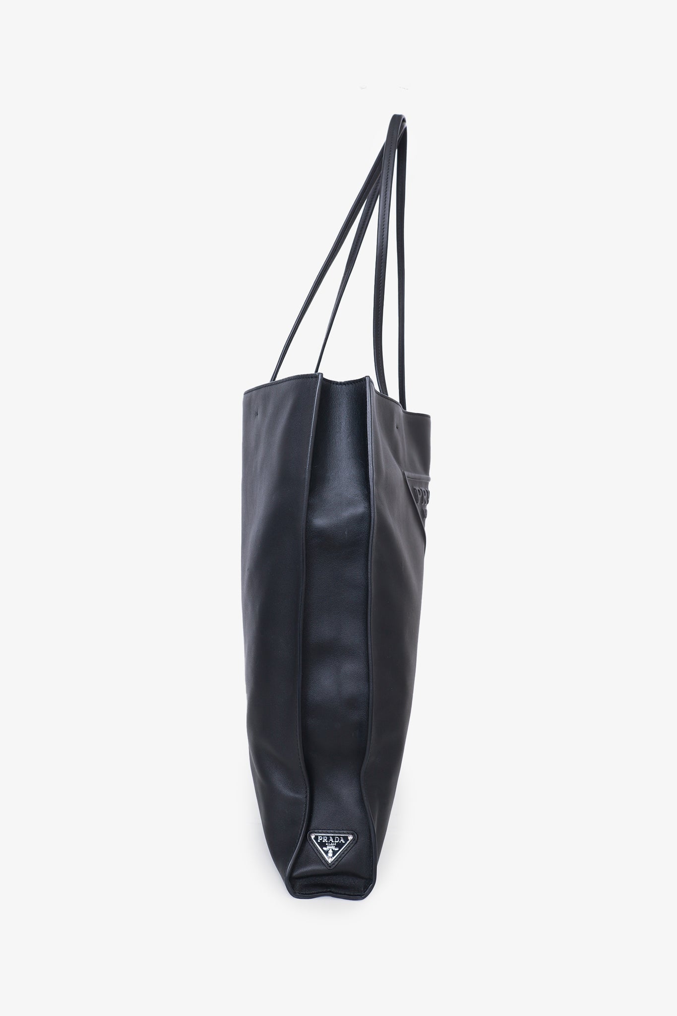 Prada 2022 Black Leather Front Logo Tote