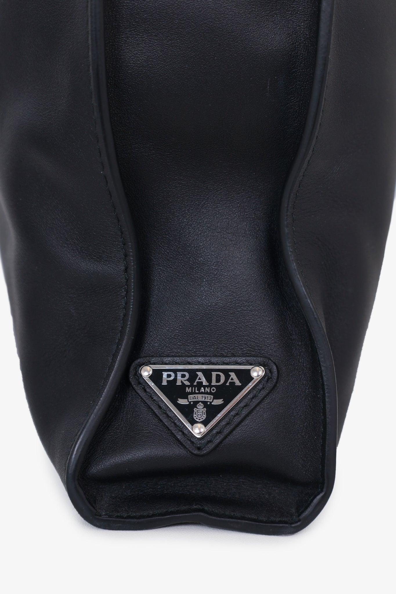 Prada 2022 Black Leather Front Logo Tote