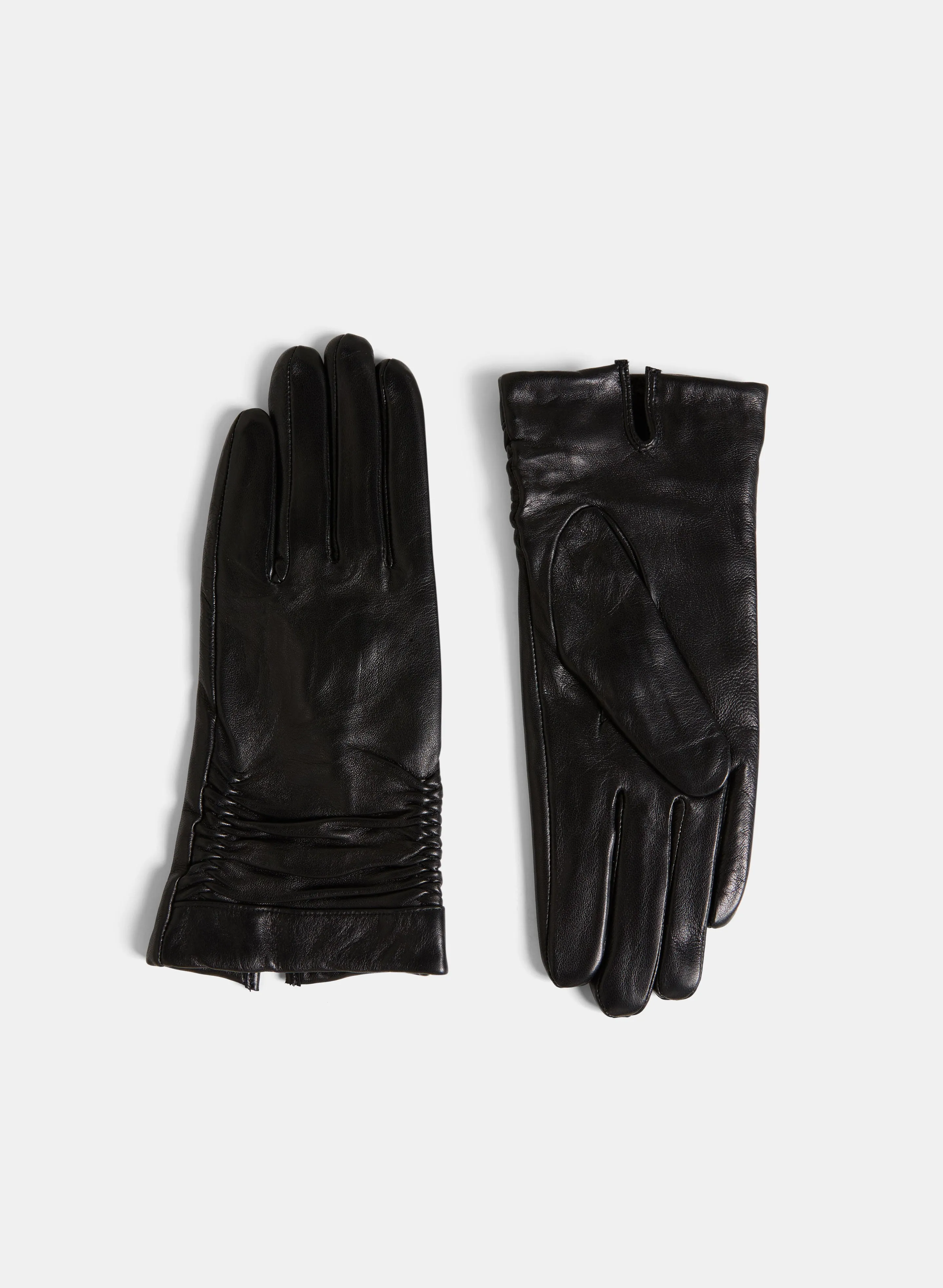 Ruched Detail Vegan Leather Gloves