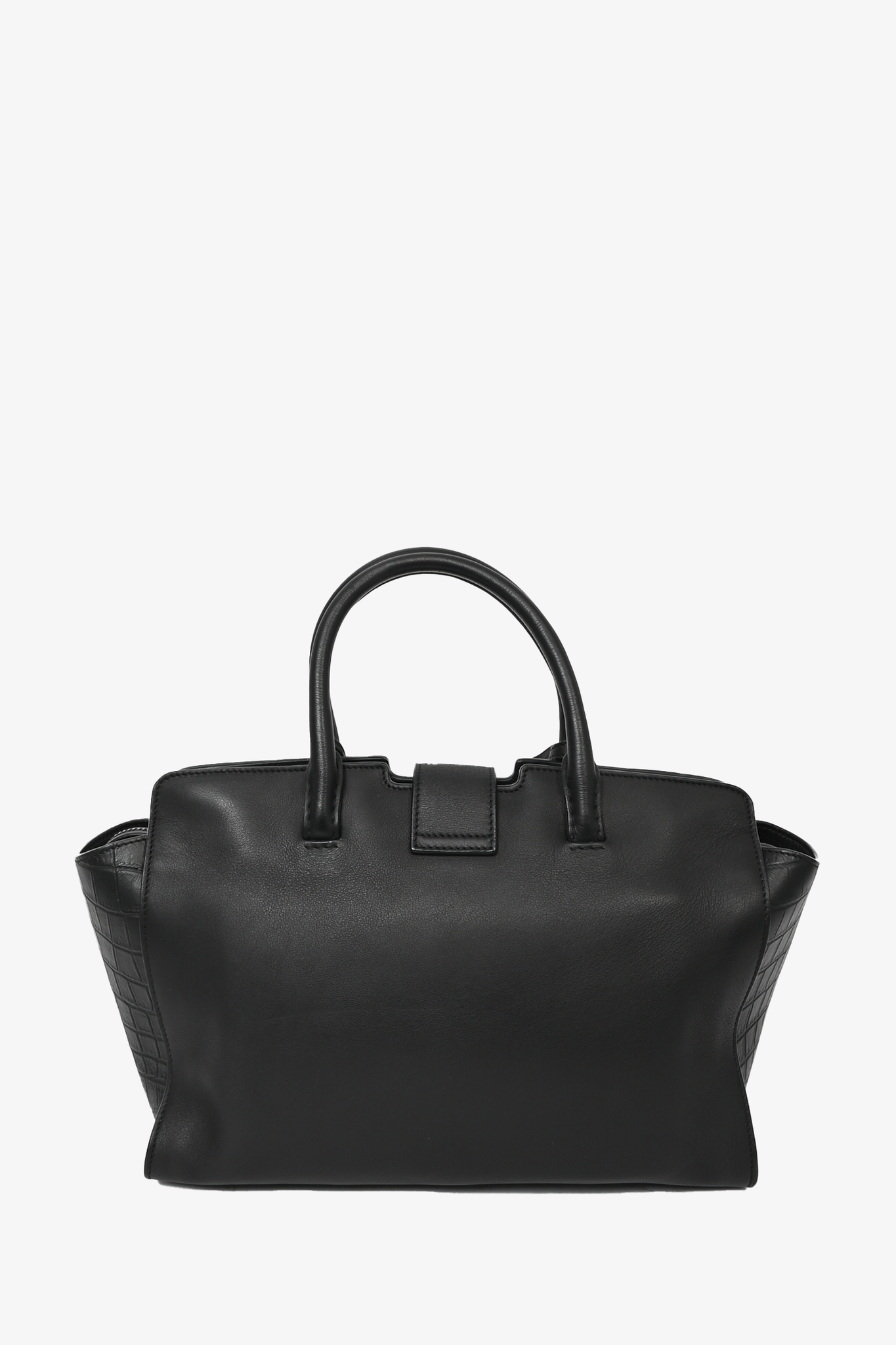 Saint Laurent Black Embossed Trim Leather Downtown Baby Cabas Tote with Strap