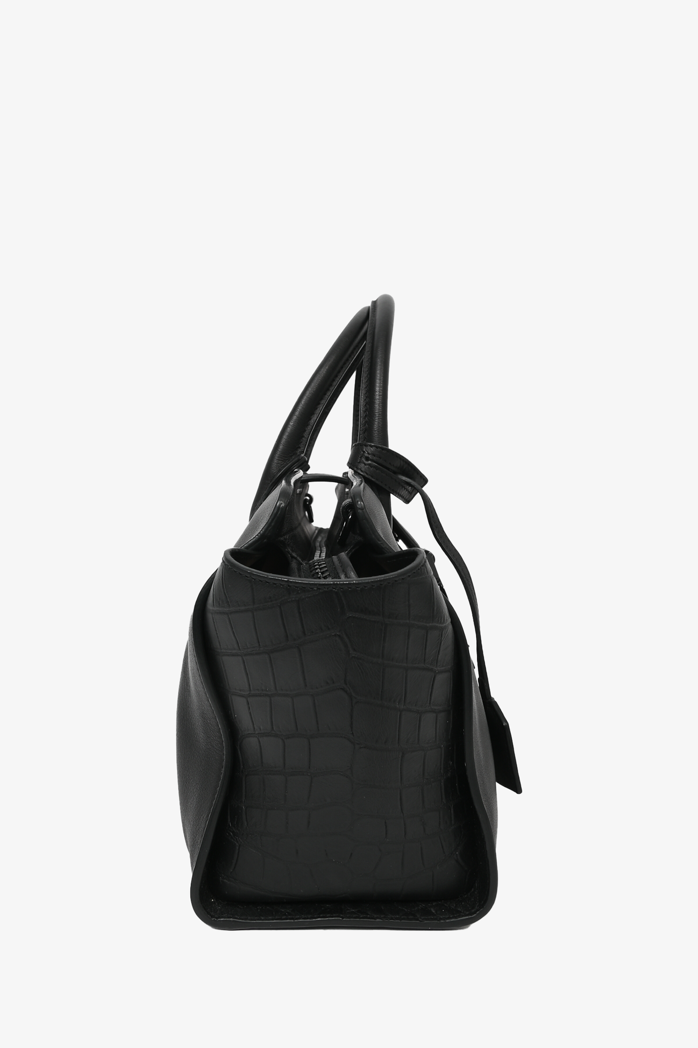 Saint Laurent Black Embossed Trim Leather Downtown Baby Cabas Tote with Strap