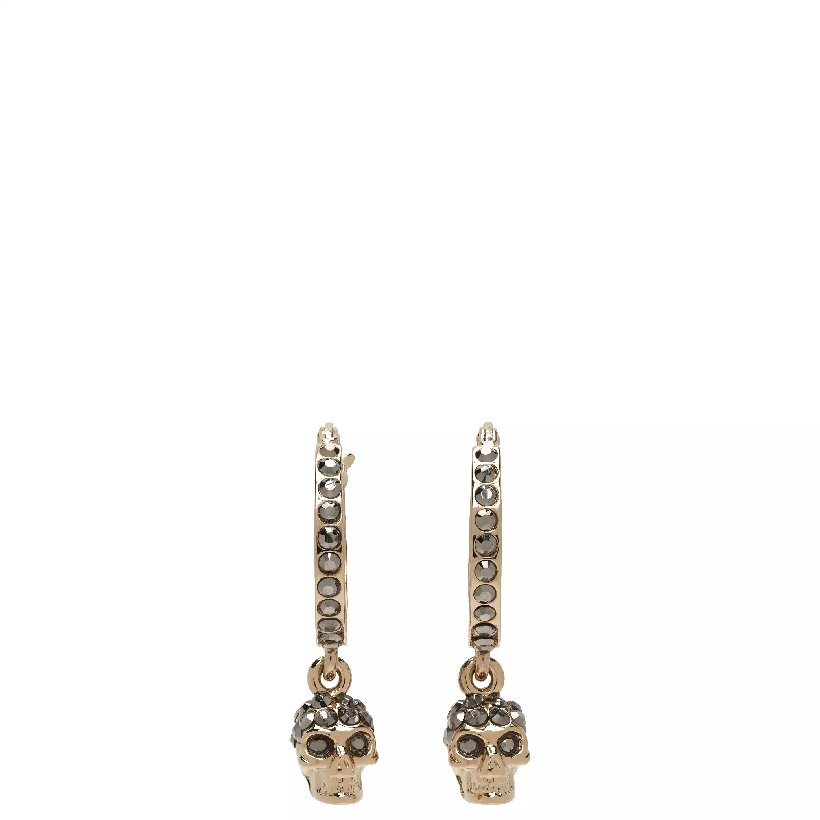 Skull Creole Mini Earrings, Pale Gold/Grey Crystal