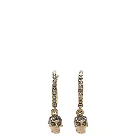 Skull Creole Mini Earrings, Pale Gold/Grey Crystal