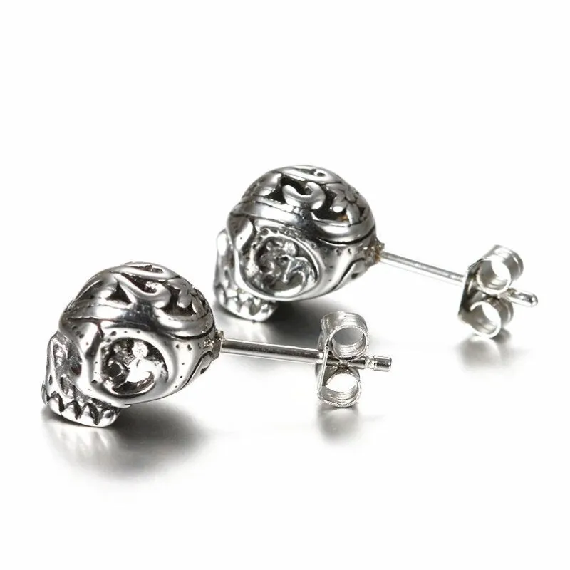 Stainless Steel Black Eye Skull Stud Earrings - Punk Hip Hop Jewelry Accessories