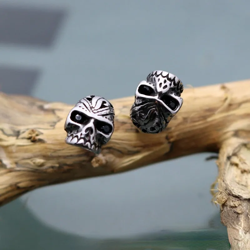 Stainless Steel Black Eye Skull Stud Earrings - Punk Hip Hop Jewelry Accessories