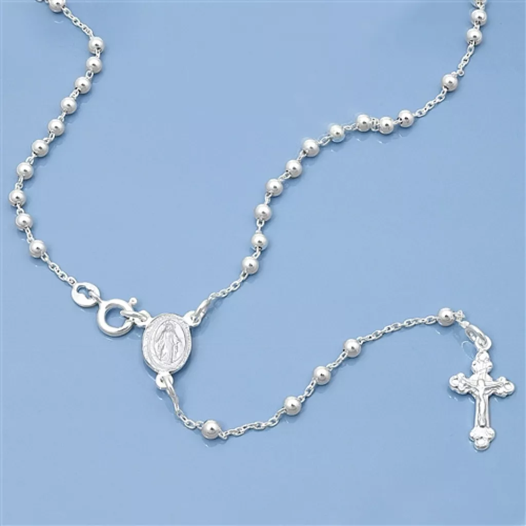 Sterling Silver Rosary Necklace 3mm