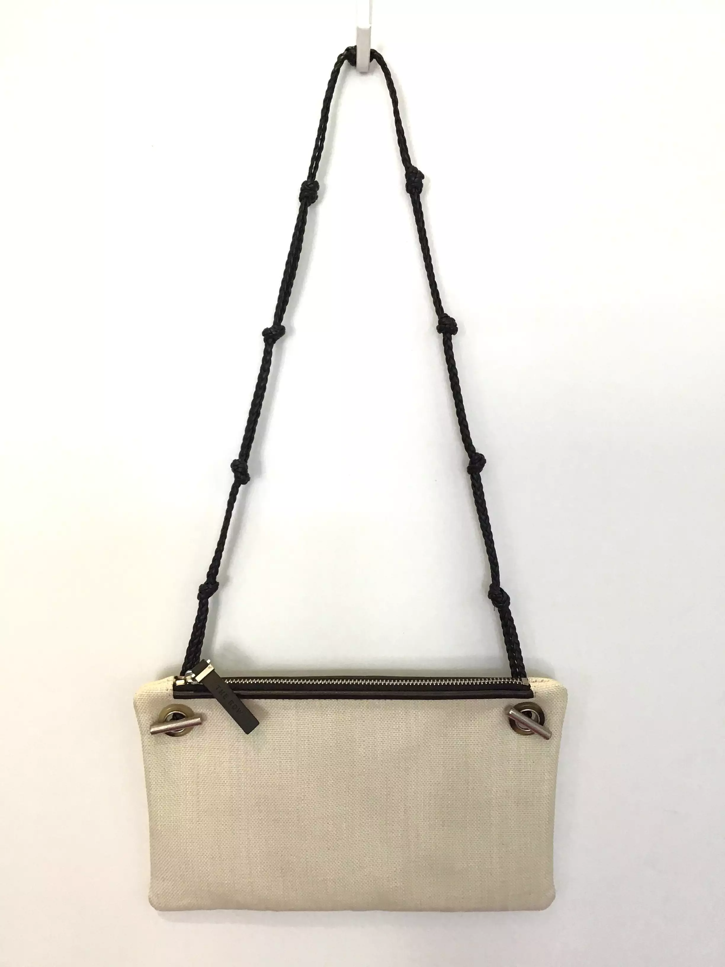 The Row Mini Coated Canvas Shoulder Bag with knotted leather removable strap