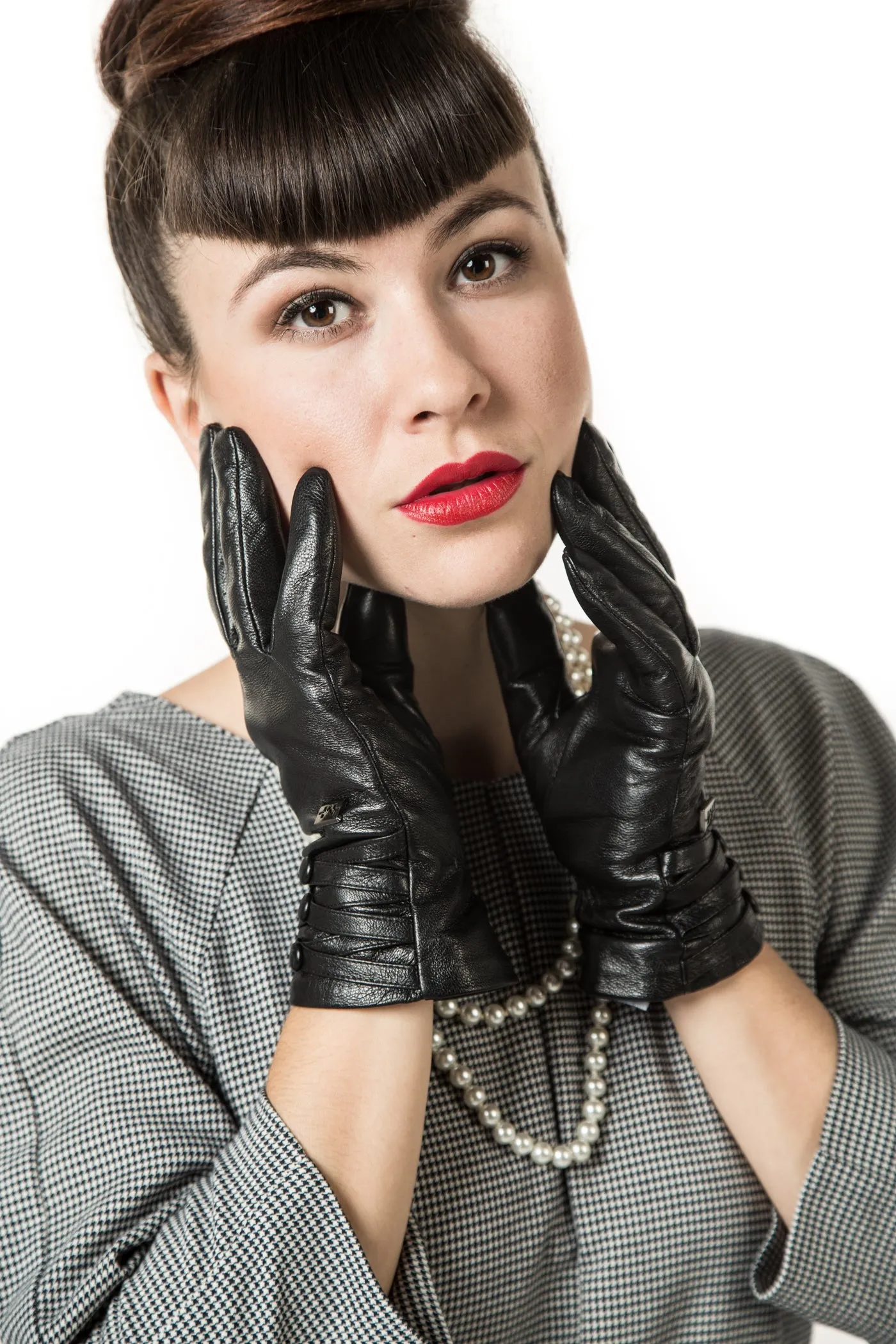 Trippled Button Leather Gloves