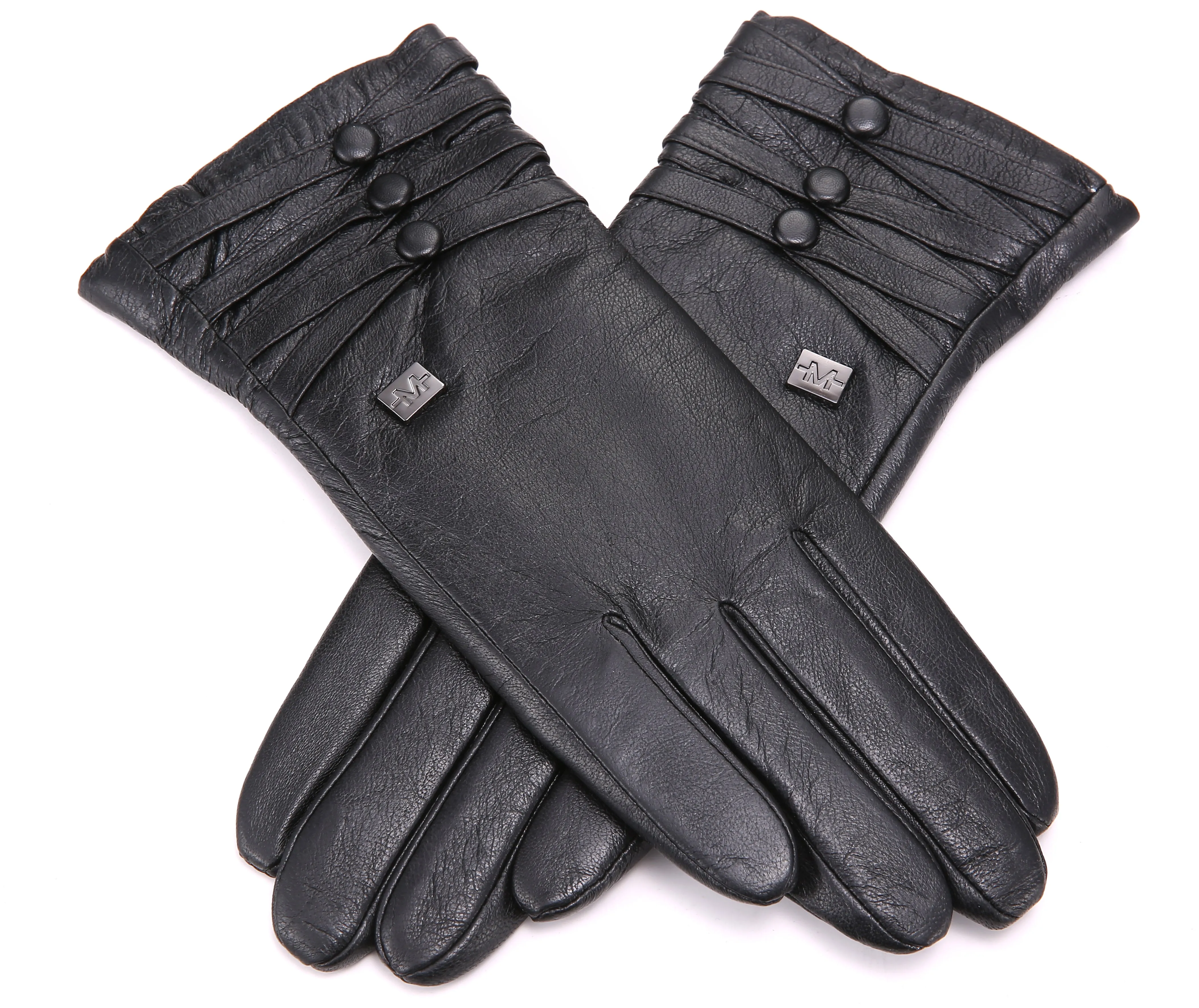 Trippled Button Leather Gloves