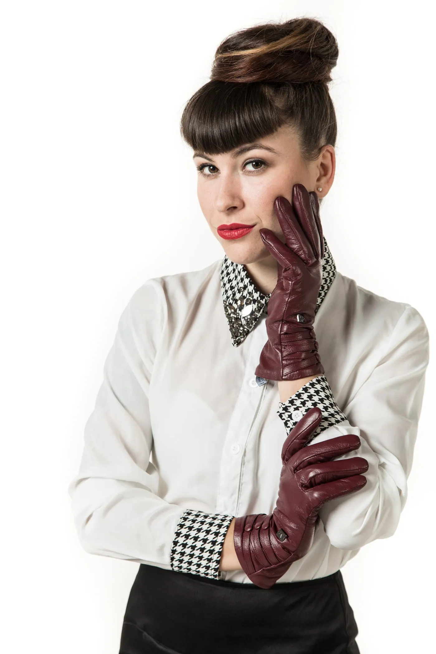 Trippled Button Leather Gloves