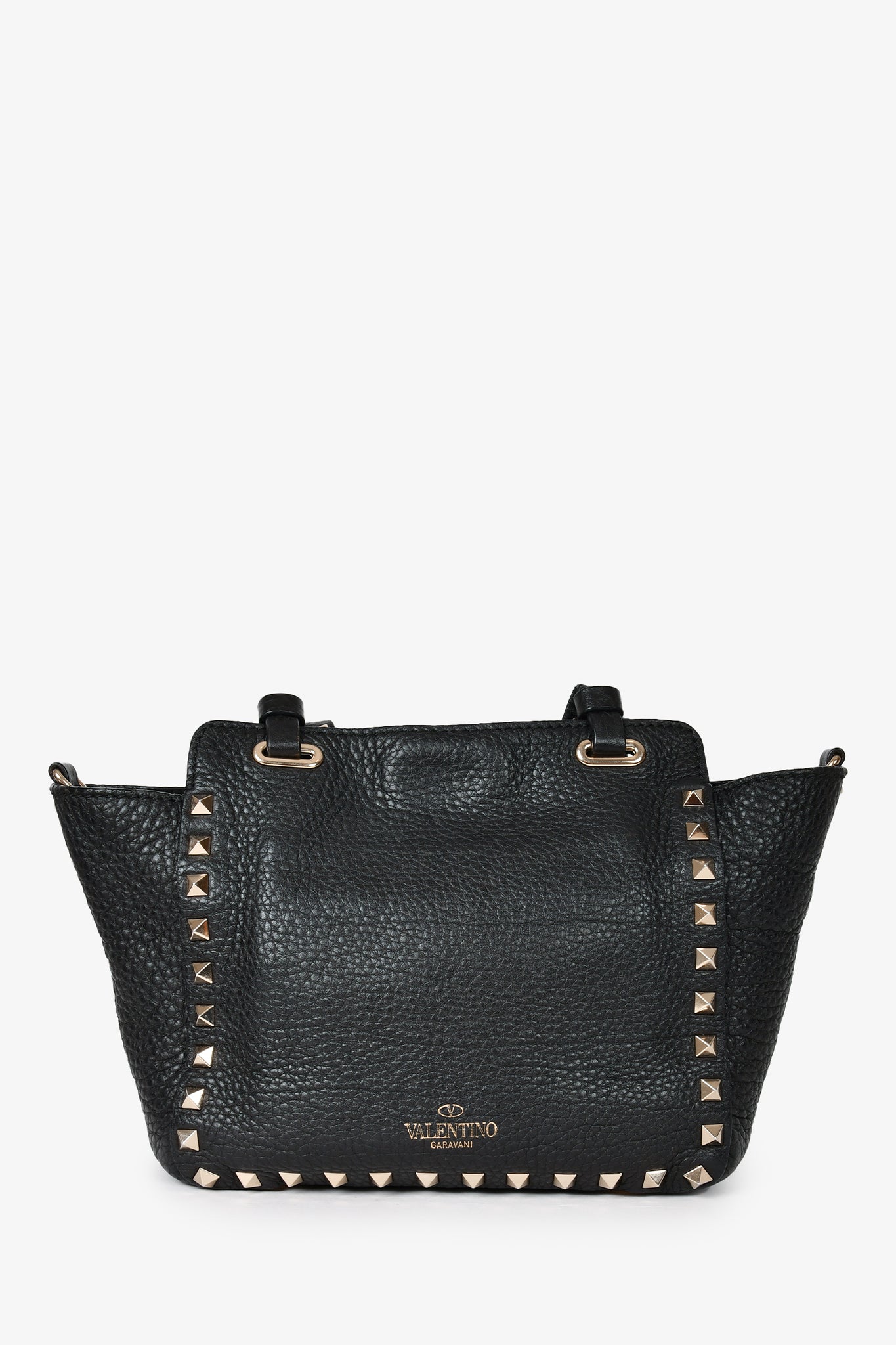 Valentino Black Leather Mini Rockstud Tote with Strap