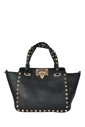 Valentino Black Leather Mini Rockstud Tote with Strap