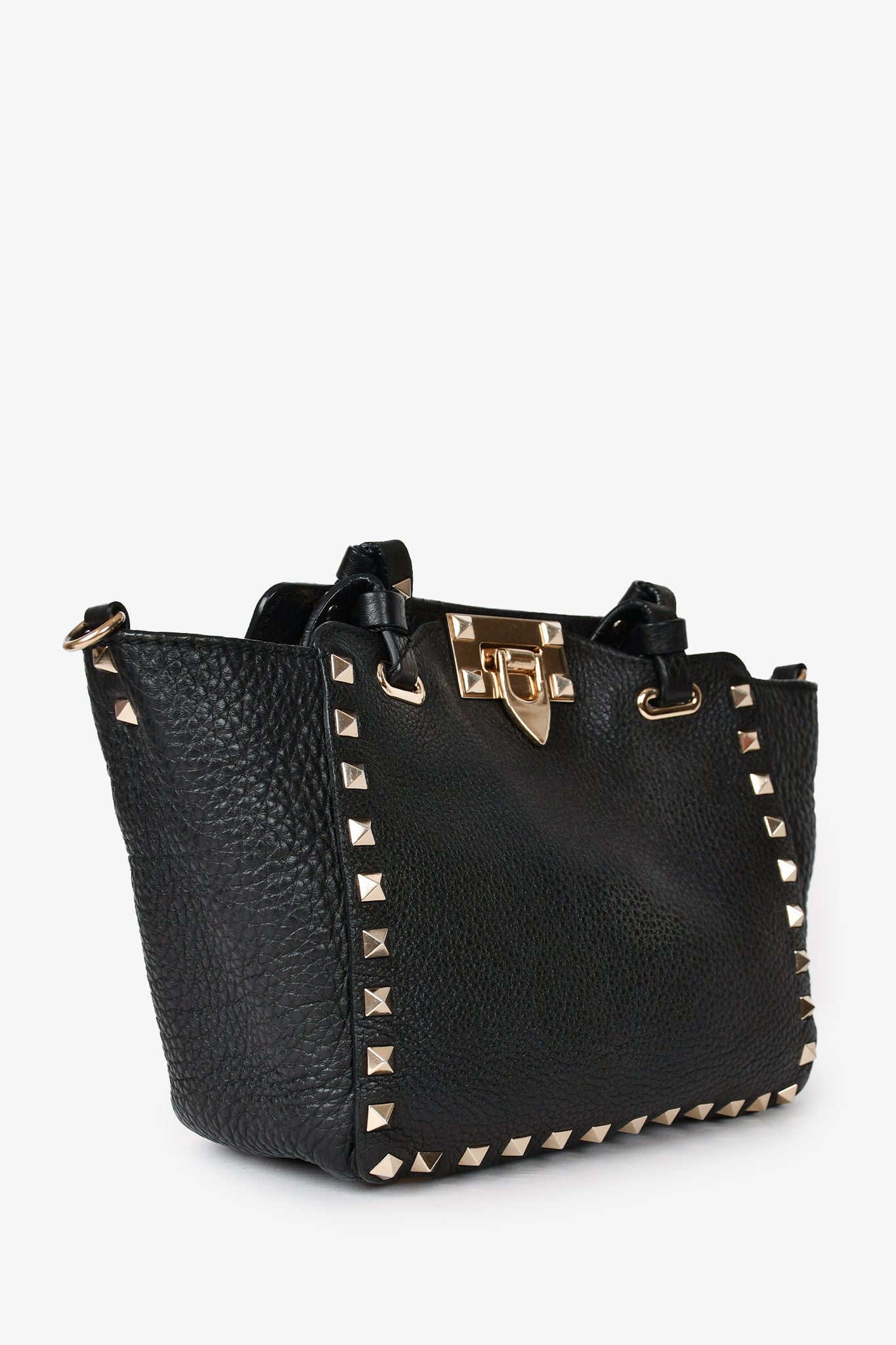 Valentino Black Leather Mini Rockstud Tote with Strap