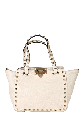 Valentino White Leather Mini Rockstud Tote with Strap