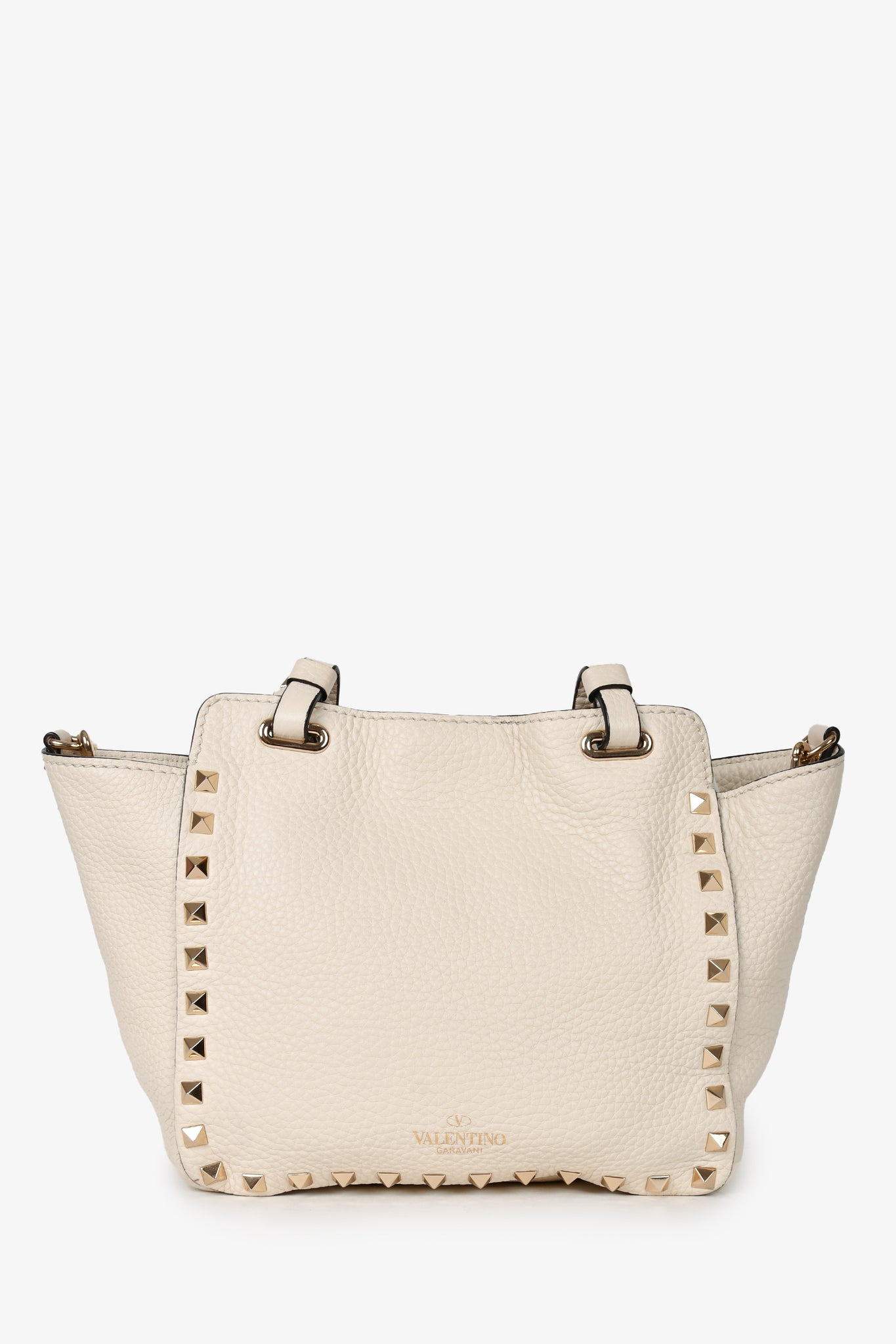 Valentino White Leather Mini Rockstud Tote with Strap