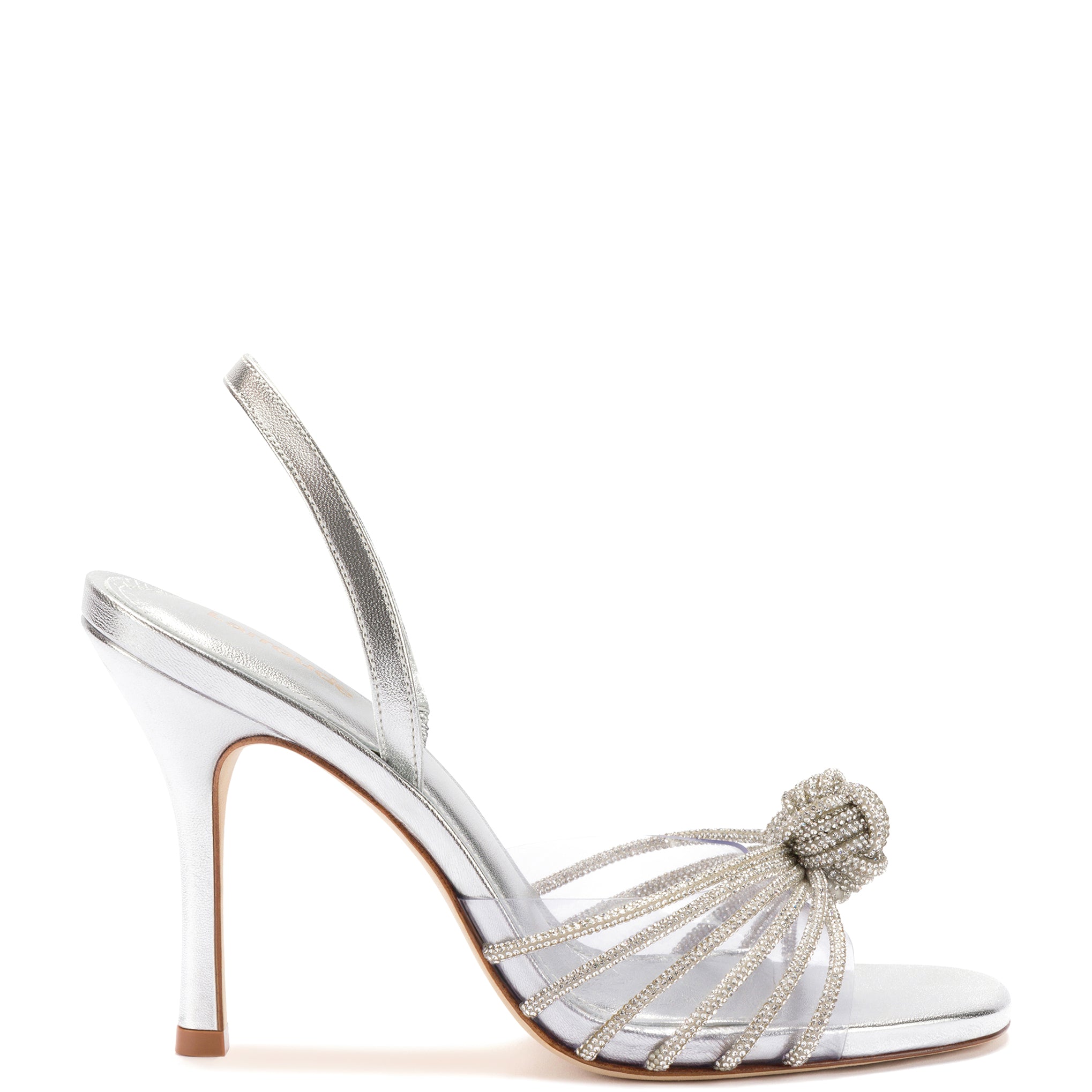 Valerie Crystal Slingback Sandal In Silver Metallic Leather