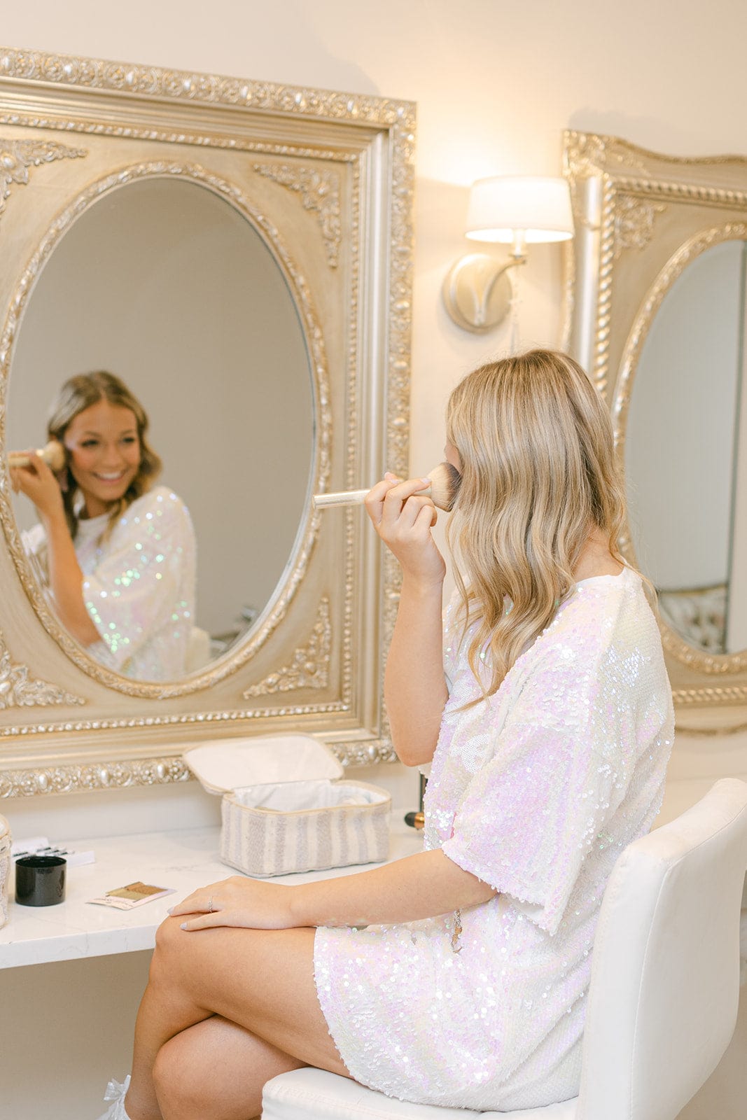 White Sequin Bride Shirt Dress