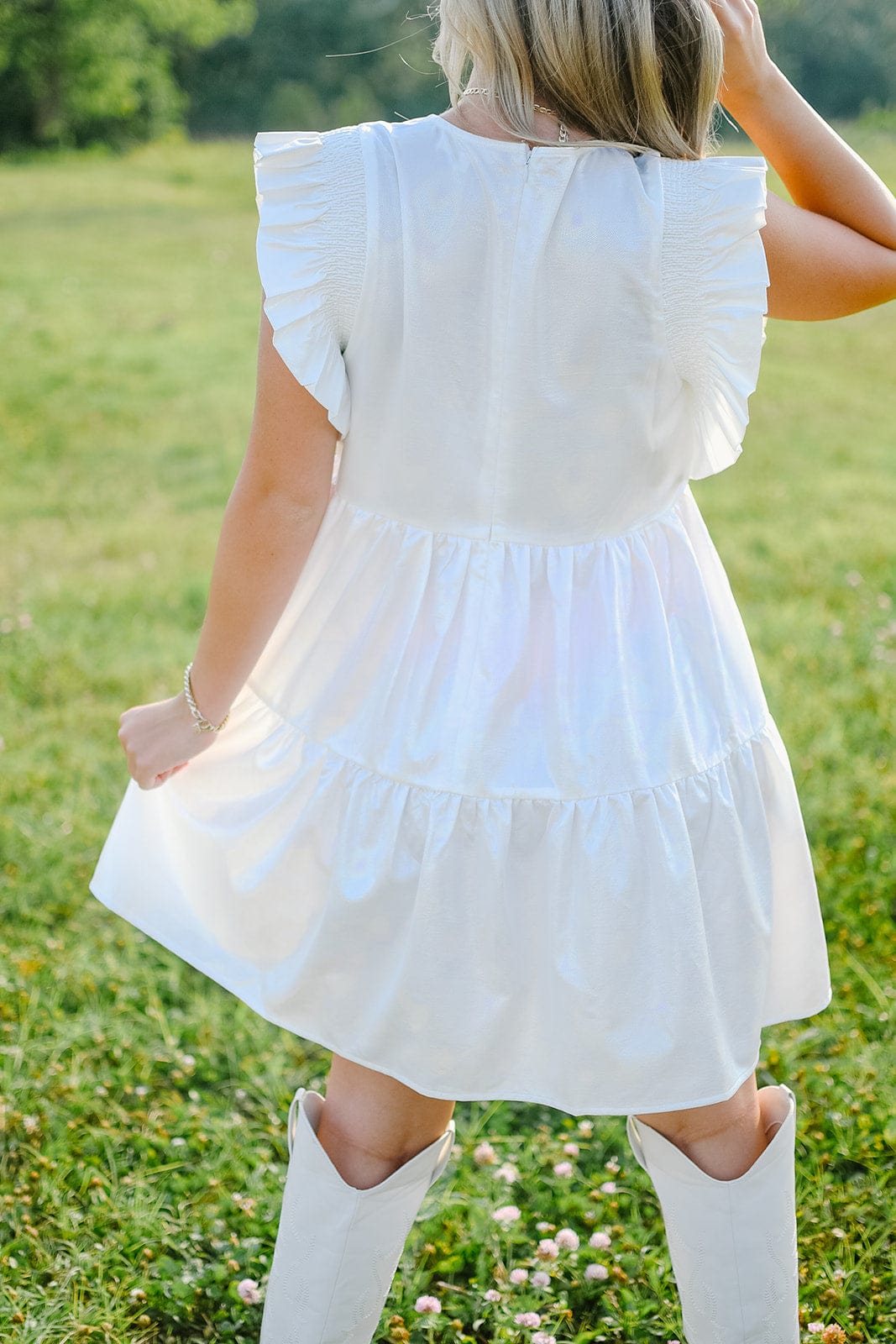 White Sequin Star Patch Dress