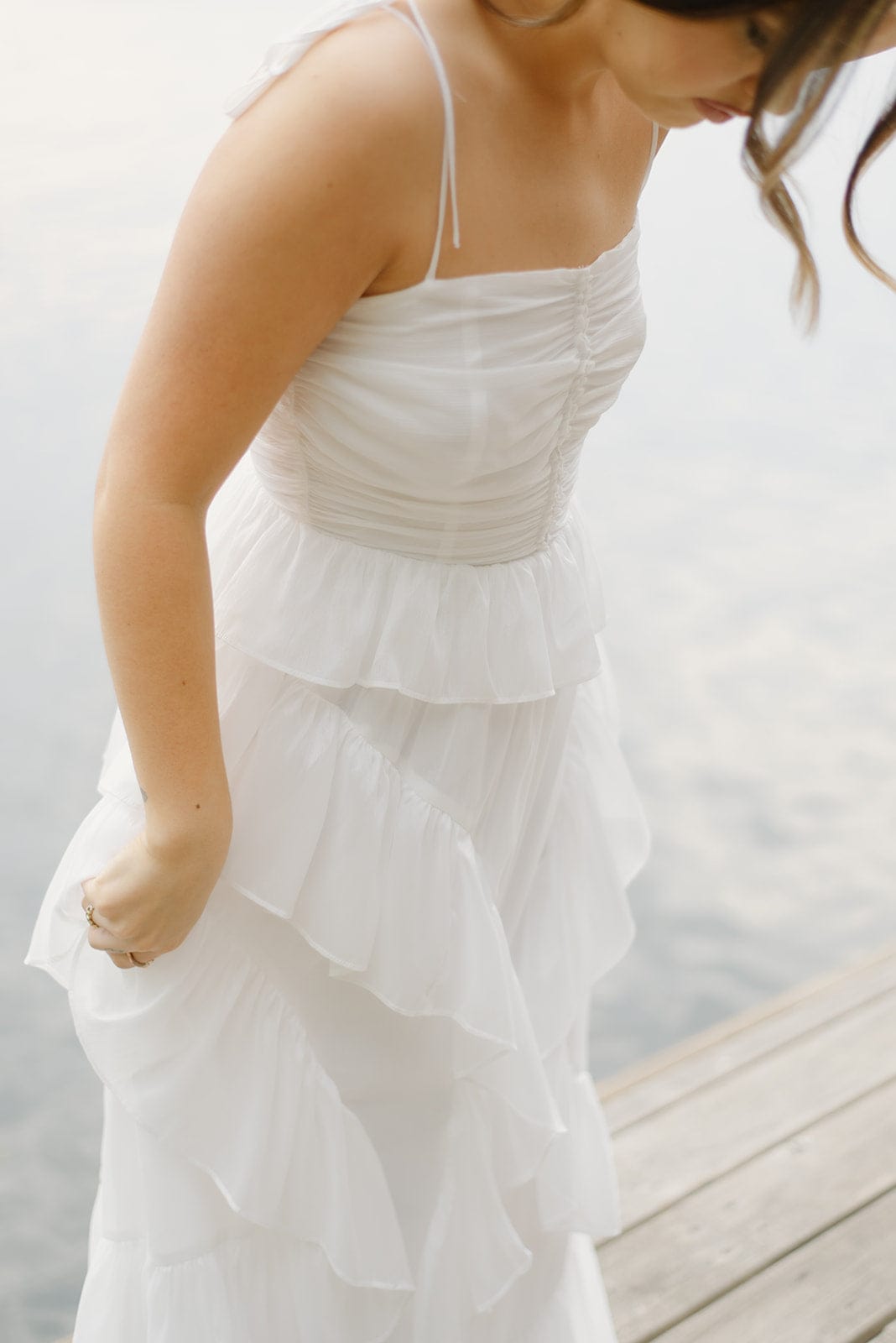 White Shimmer Ruffled Maxi Dress