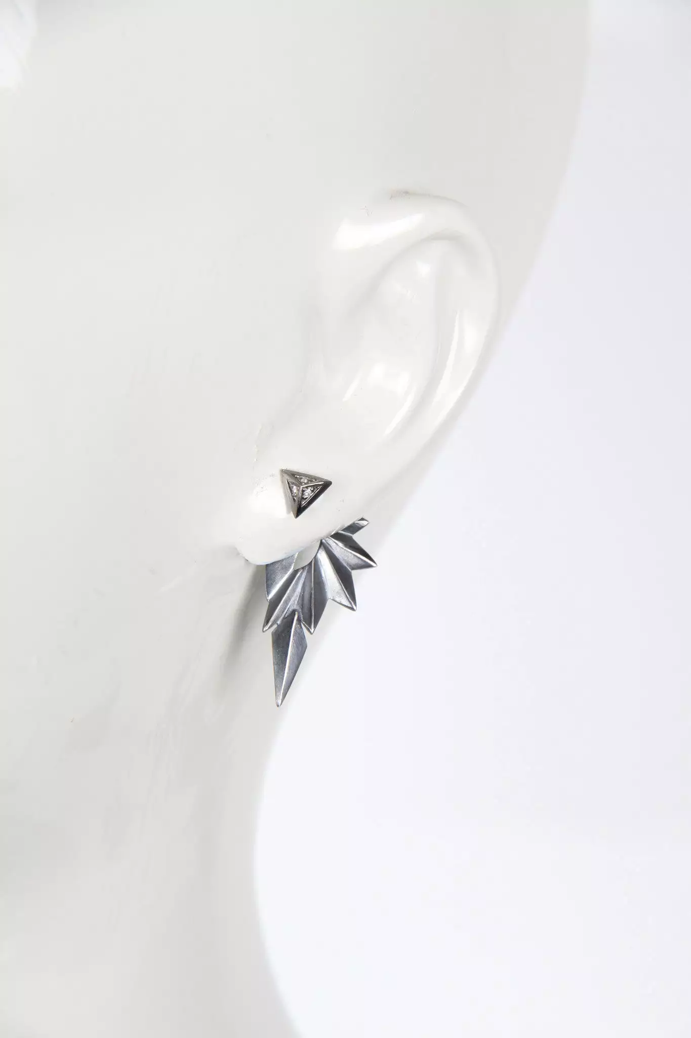 Wing Reverse Earring, Oxidized Silver