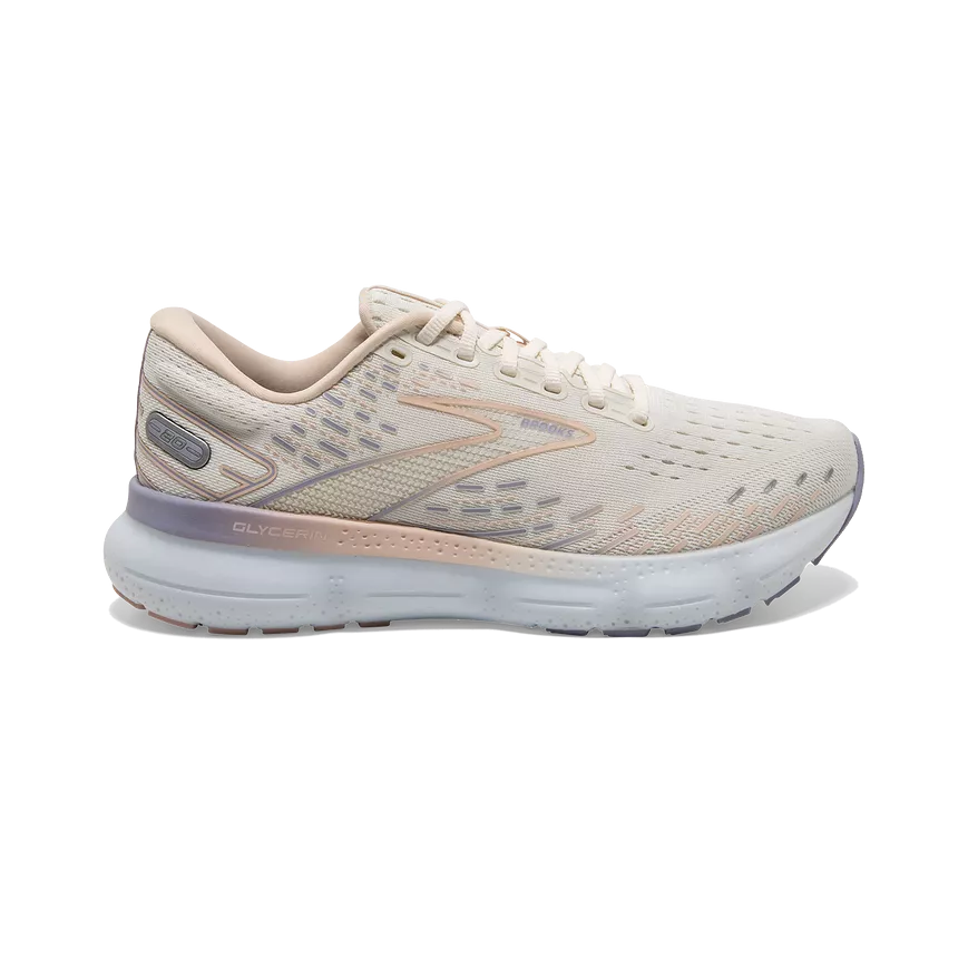 Women's Brooks Glycerin 20, Snow White/Blush/Cosmic Sky, 7 B Medium