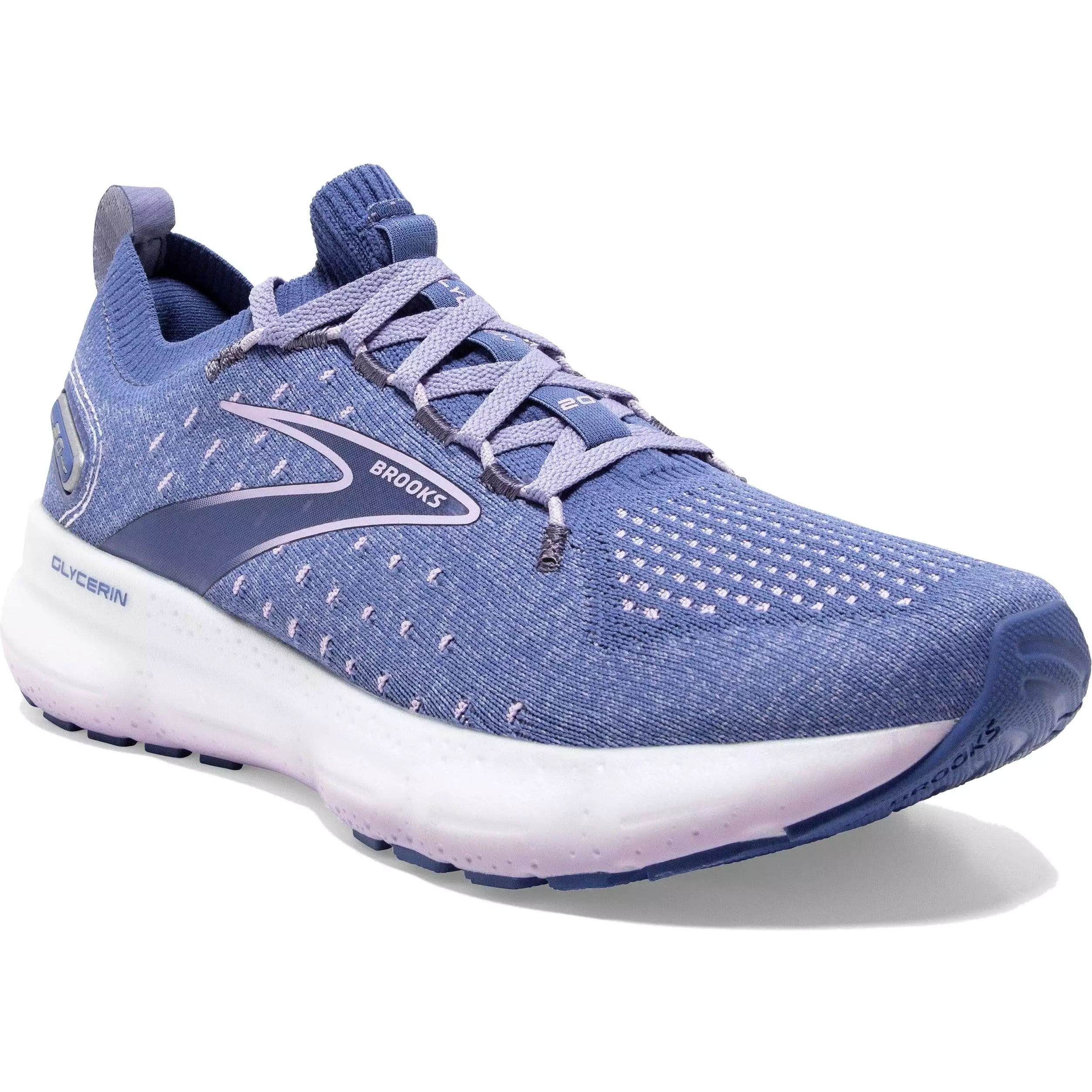 Women's Brooks Glycerin StealthFit 20, Blue/Pastel Lilac/White, 6.5 B Medium