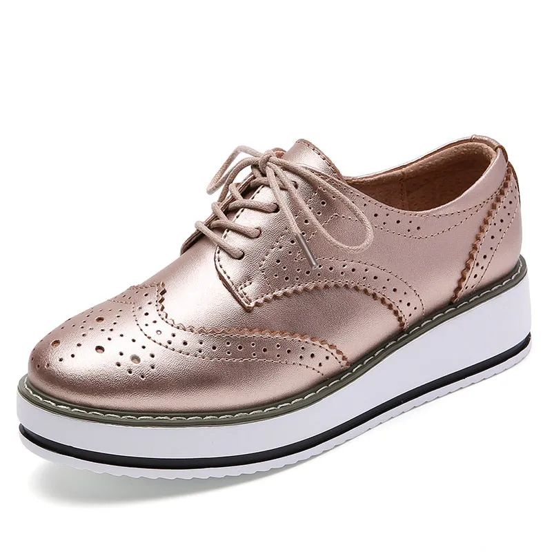 Women's Genuine Leather Leisure Style Pointed Toe Lace-up Shoes