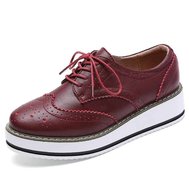 Women's Genuine Leather Leisure Style Pointed Toe Lace-up Shoes