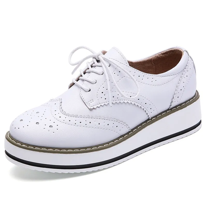 Women's Genuine Leather Leisure Style Pointed Toe Lace-up Shoes