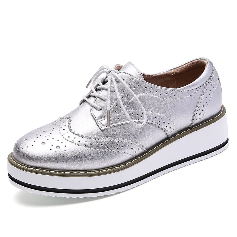 Women's Genuine Leather Leisure Style Pointed Toe Lace-up Shoes