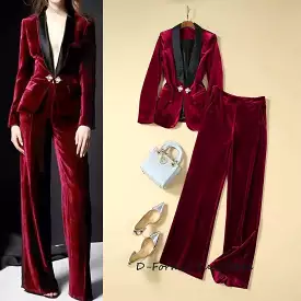 Women's Velvet Suit High Street 2-Piece Coat Trousers Party Prom Dress Custom Luxurious Short Sets Womens Clothing Formal Set